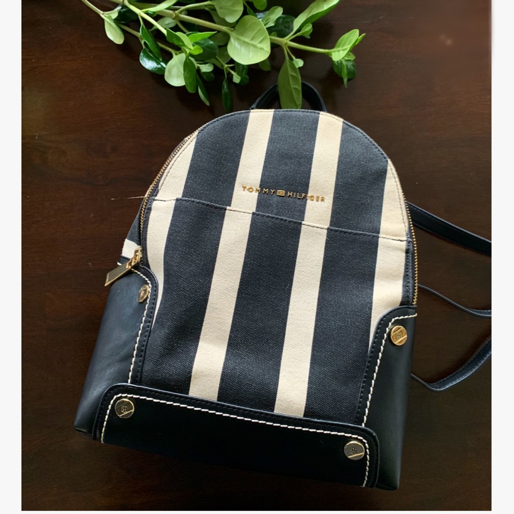 Black and White Stripped Tommy Hilfiger Backpack